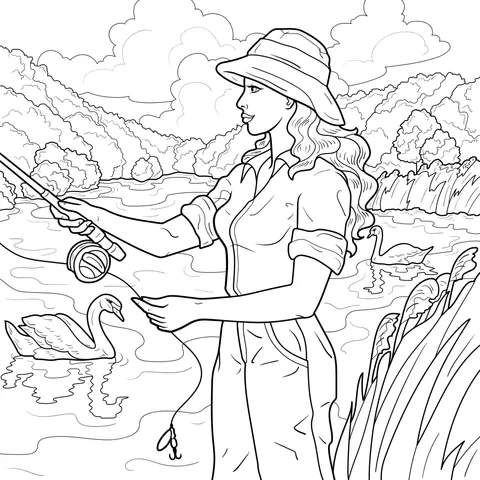Lady Fishing by the Lake