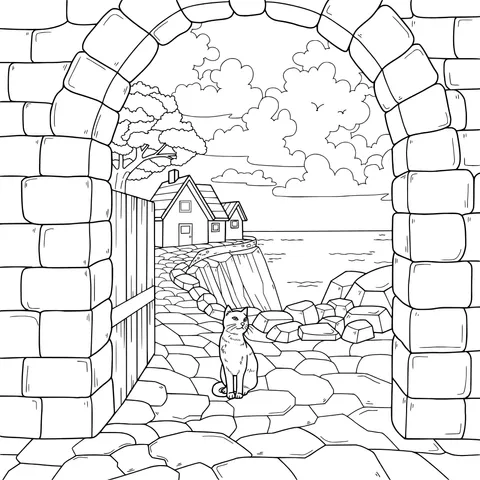 Cat and Sea View under the Arch