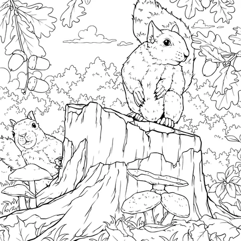 Squirrels by the Stump