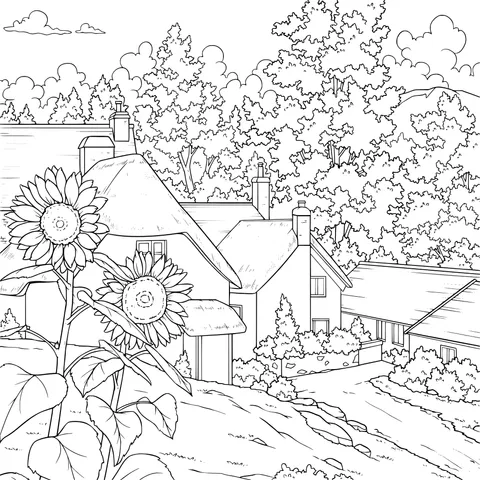 Houses and Sunflowers in the Countryside