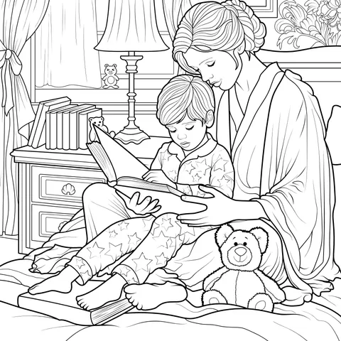 Mother and child reading together