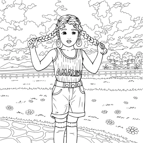 Energetic girl with pigtails in the field