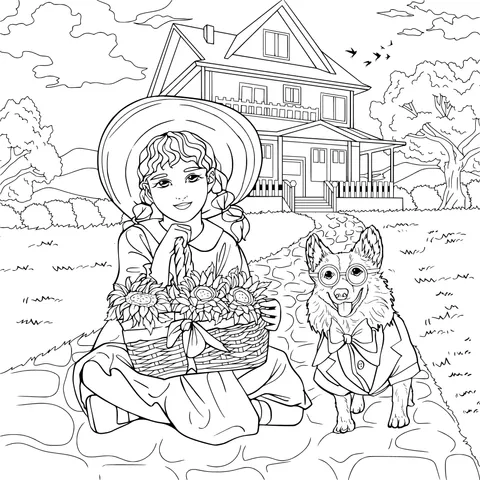Girl, Corgi and Country Cottage