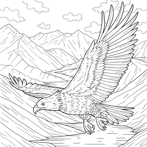 Eagle Soaring among Mountains