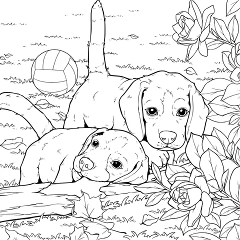 Two Beagle Puppies on the Grass