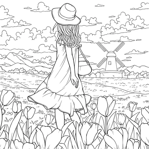 Woman Strolling in the Flower Field