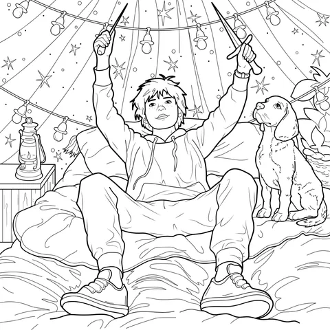 A Boy and His Dog Enjoying a Dreamy Time in a Tent