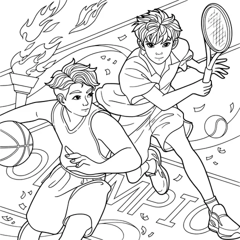 Basketball and Tennis Players on the Olympic Field
