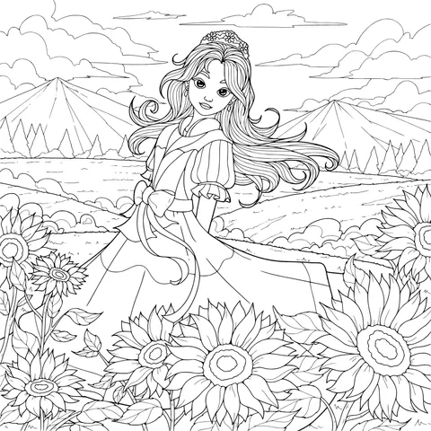 A Girl in Red in the Sunflower Field