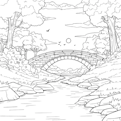 Stone Bridge and Stream under the Setting Sun