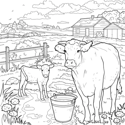 Cow and Calf in the Countryside