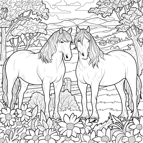 Two Horses in the Countryside