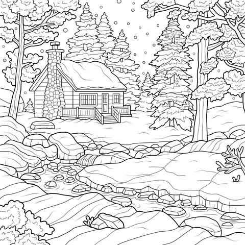 Winter Cottage by the Stream