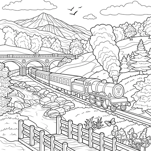 Train Traveling Through Natural Scenery