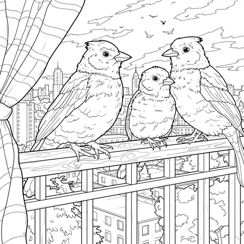 A Family of Birds on the Balcony