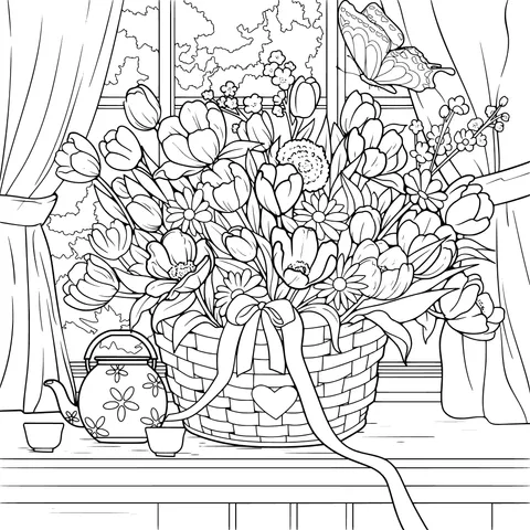 Flower Basket Scene by the Window