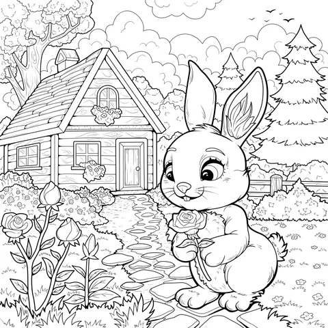Rabbit with a Rose in a Country Cottage
