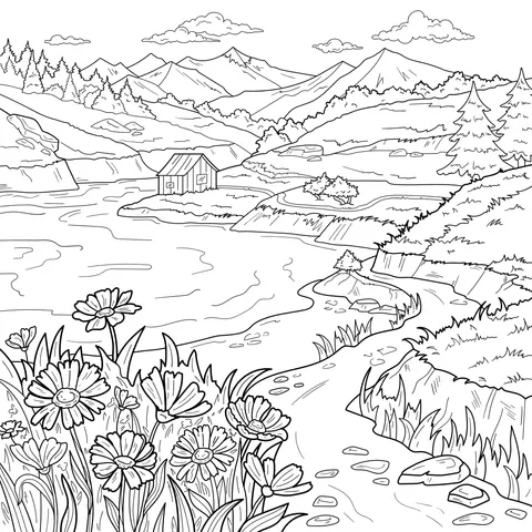 Cottage by the Lakeside in the Mountains