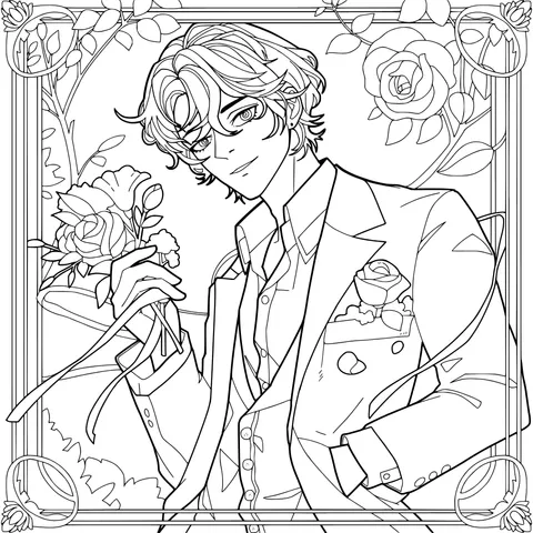 Handsome man holding flowers