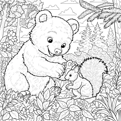 Bear and Squirrel in the Forest