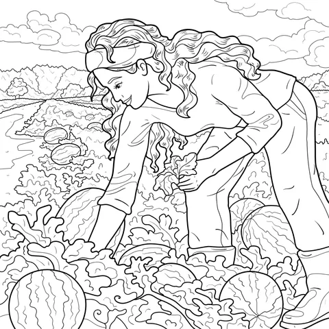 Woman working in a watermelon field