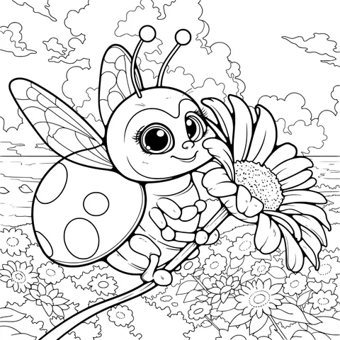 Cute Ladybug and Sunflower