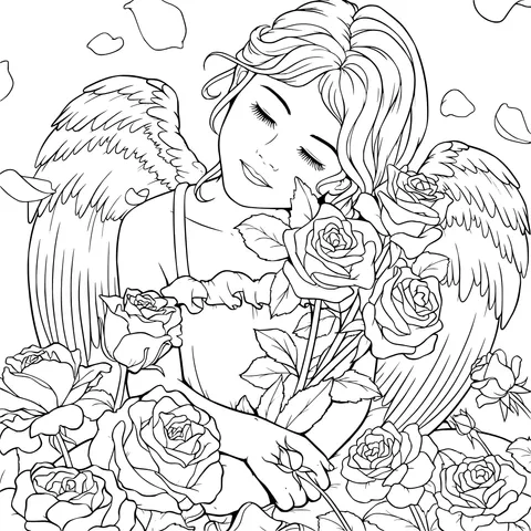 Angel Hugging Roses