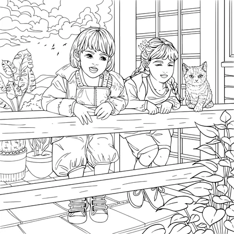Children and Cat by the Window