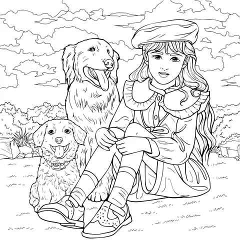 Girl and Adorable Dogs' Outdoor Time