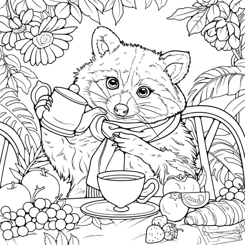 Raccoon's Afternoon Tea Time