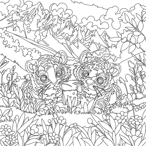 Two little tigers on the grass
