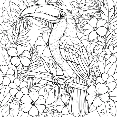 Toucan in the Blooming Flowers