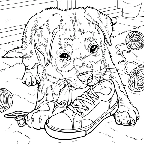 Adorable Puppy Chewing on a Shoe Scene