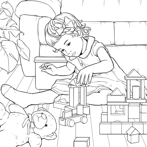 Little girl playing with building - blocks