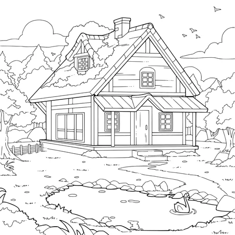 Peaceful Log - Cabin Rural Scenery