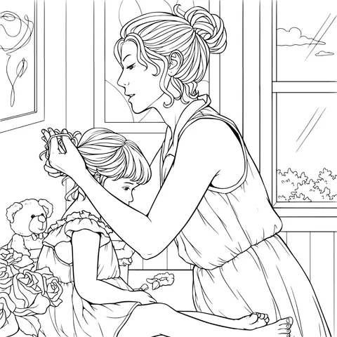 Mother Combing Her Daughter's Hair