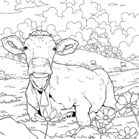 Cow resting on the grass