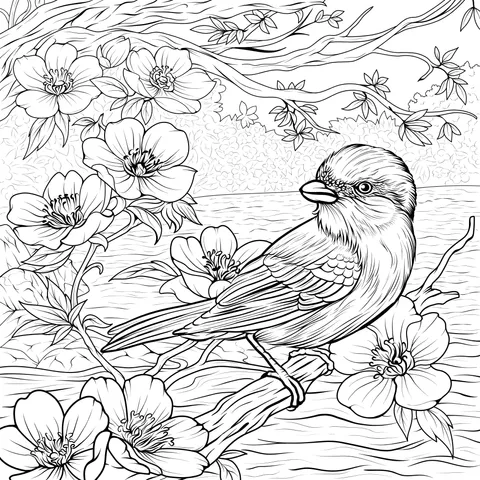 Bird on a Flower - filled Branch
