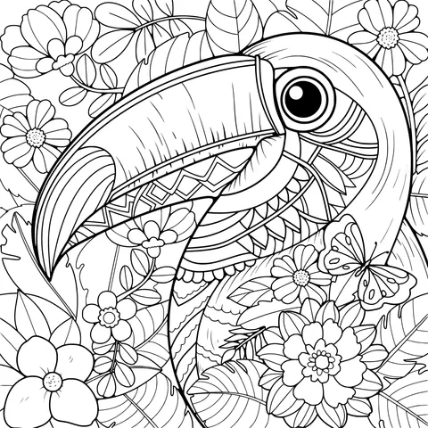 Colorful Toucan and Flowers