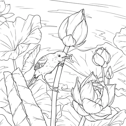 Bird in the Lotus Pond