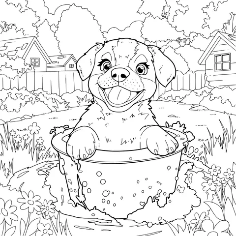 Happy Puppy Playing in Water