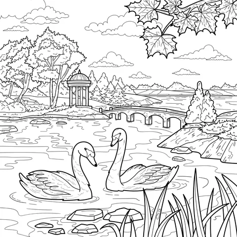 Swan Beauty by the Autumn Lake