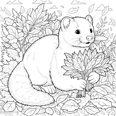 Weasel Holding Autumn Leaves
