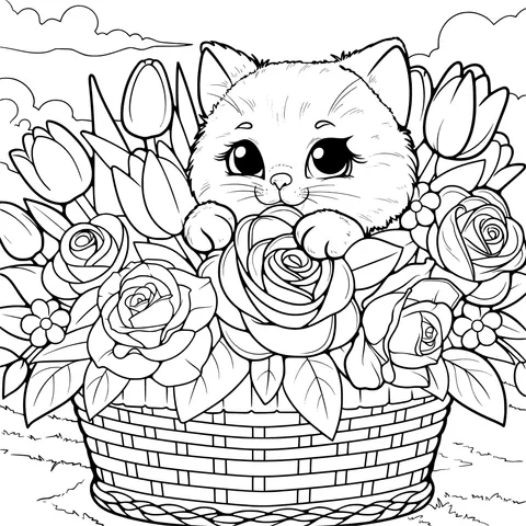 Kitten in a flower basket