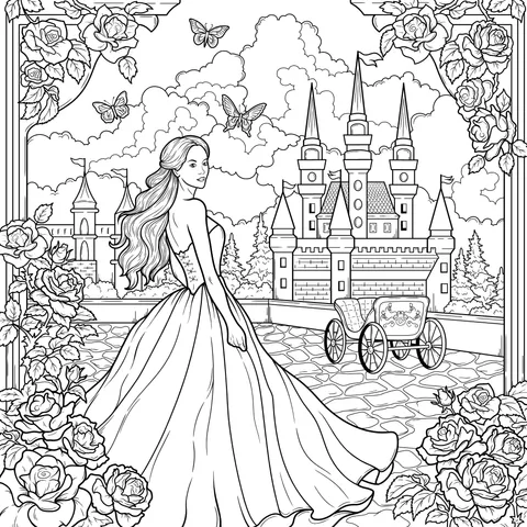 Elegant Princess in Front of the Castle