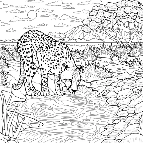 Cheetah Drinking Water