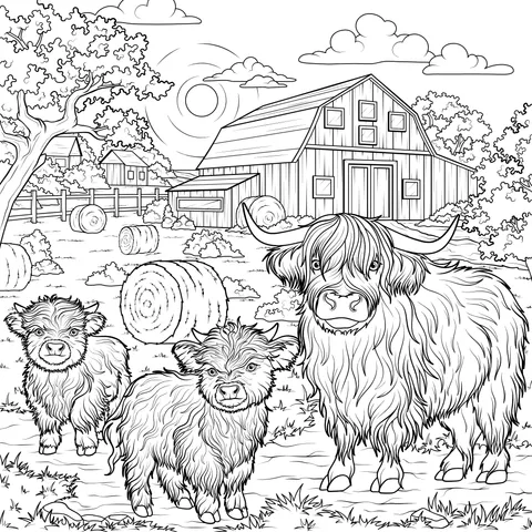 A Family of Yaks in the Countryside