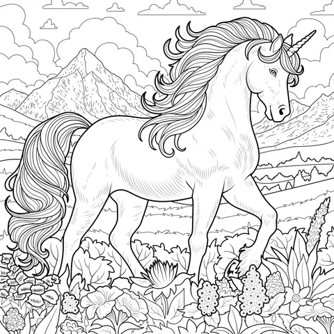 Unicorn Strolling in the Flower Sea