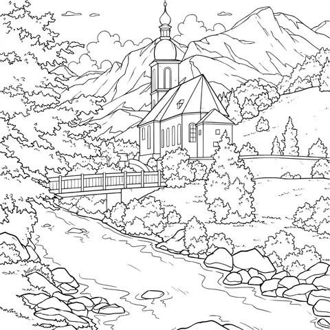 Church Scenery by the Rural River