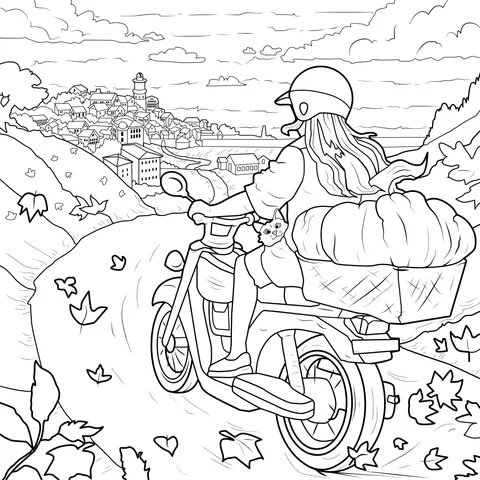 A girl riding an electric - bike in autumn